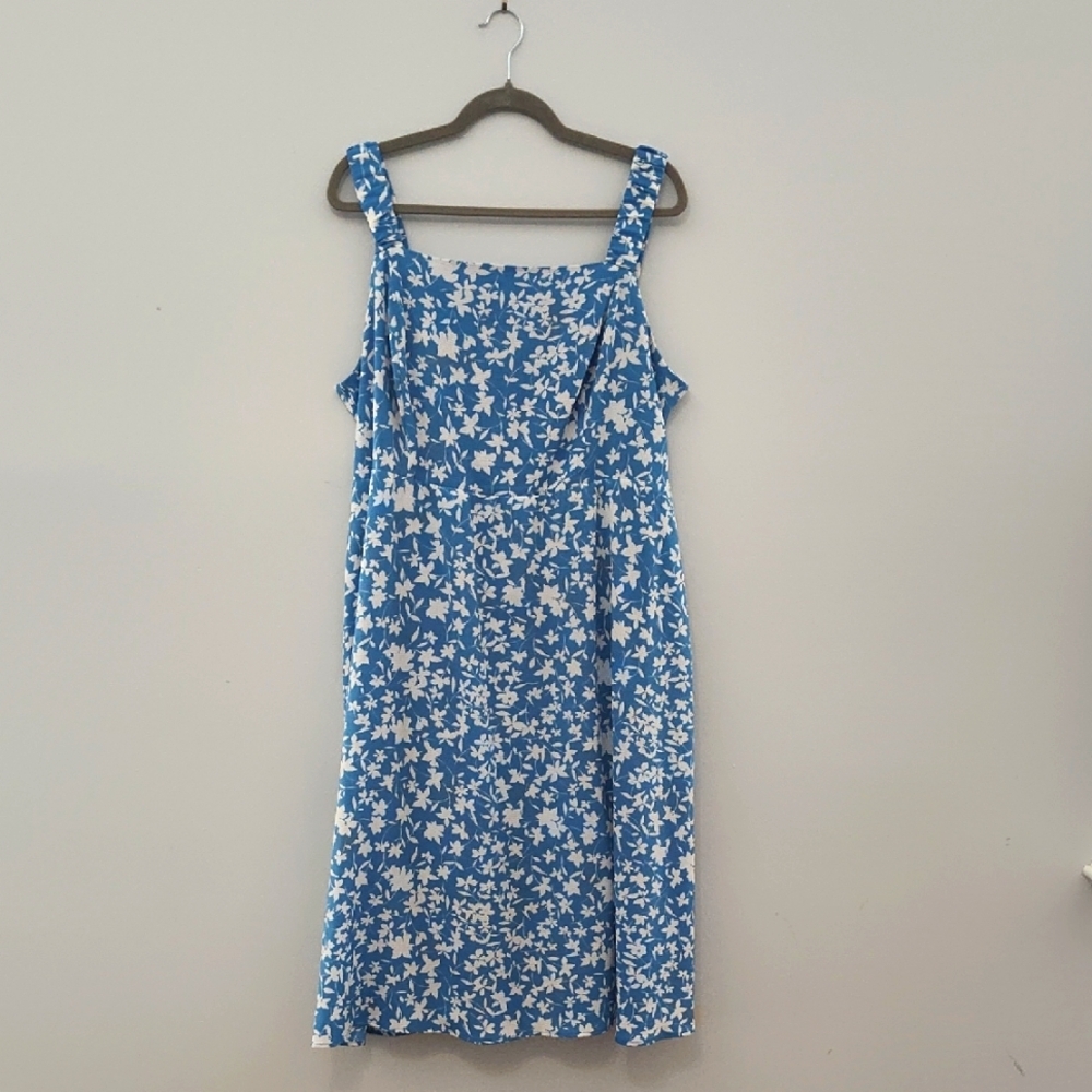 Sandra Darren Sundress Midi Easter Spring Summer Blue & White Flowers Casual